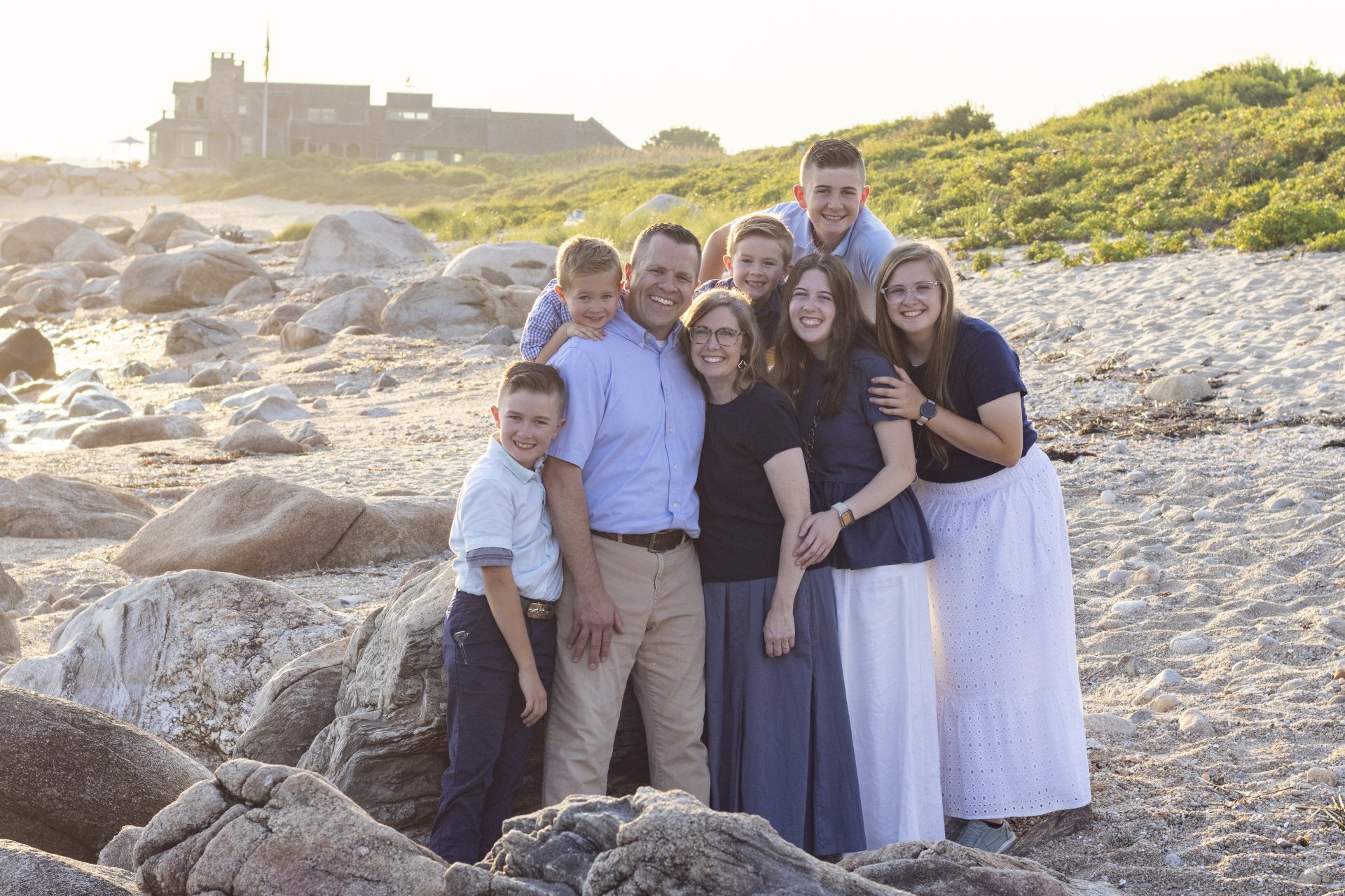The Jones family together on the beach near Westerly, Rhode Island
